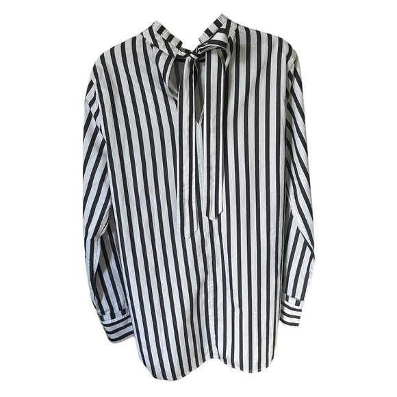 Equipment Striped High Ruffle Collar Long Sleeve Top Navy White Size Small - Picture 8 of 11